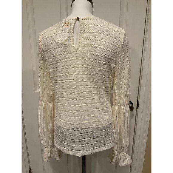Michael Kors Cream Loose Knit Long Sleeve Shirt W/ Rear Key Hole, Size Small - Picture 4 of 8